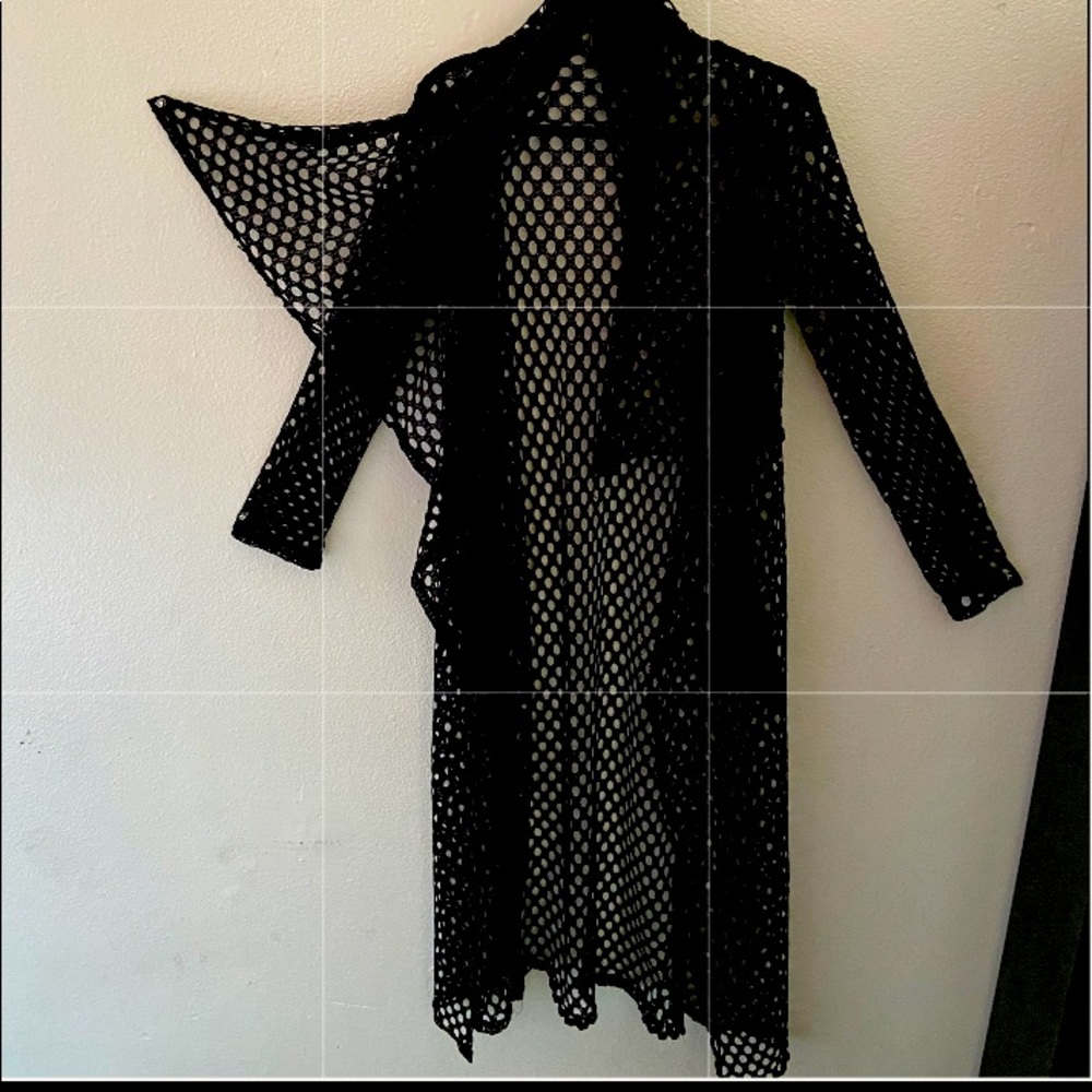 BLACK FISHNET DUSTER COAT with Pockets UNISEX Size (L/XL)
